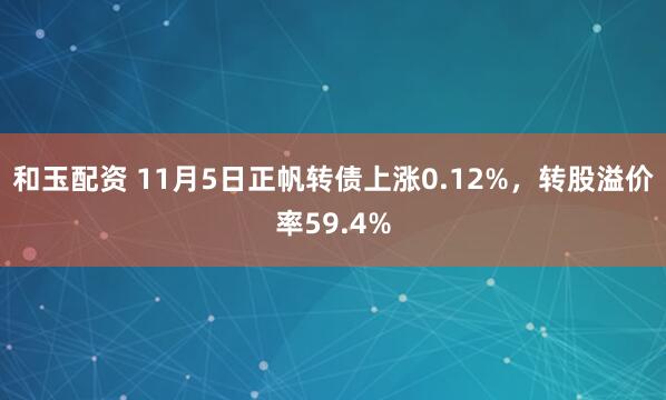 和玉配资 11月5日正帆转债上涨0.12%，转股溢价率59.4%