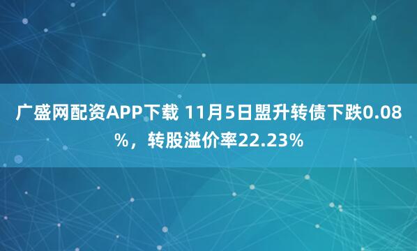 广盛网配资APP下载 11月5日盟升转债下跌0.08%，转股溢价率22.23%