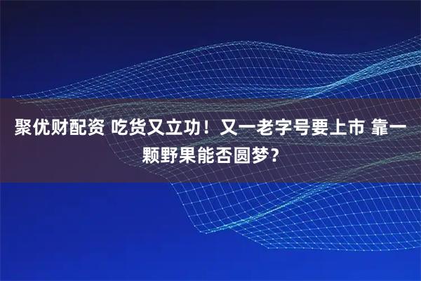 聚优财配资 吃货又立功！又一老字号要上市 靠一颗野果能否圆梦？